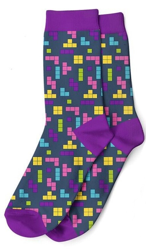 Meias estampadas Funny em polyester 35-42 jogo tetris