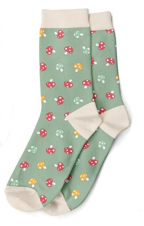 Meias estampadas Funny em polyester 35-42 cogumelos