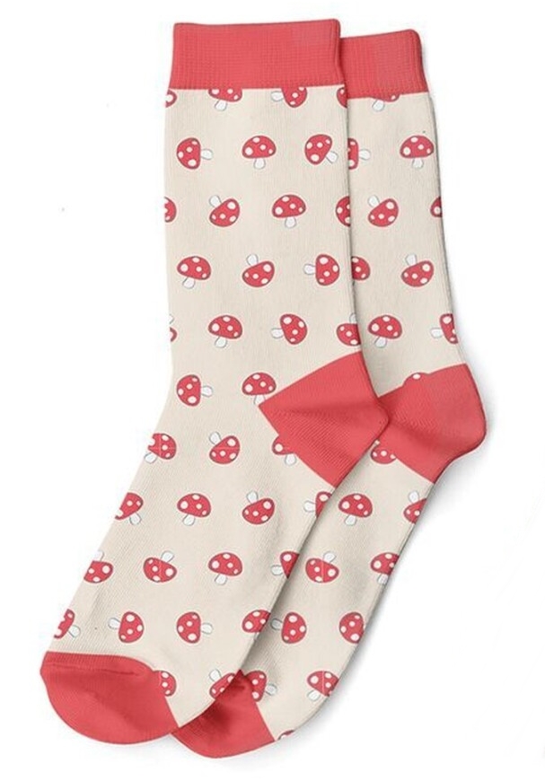 Meias estampadas Funny em polyester 35-42 cogumelos
