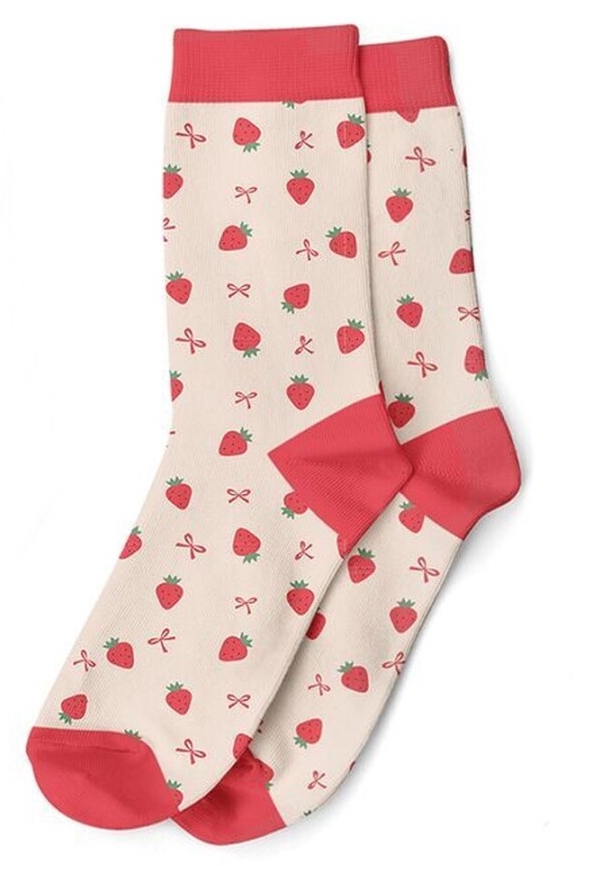 Meias estampadas Funny em polyester 35-42 morangos