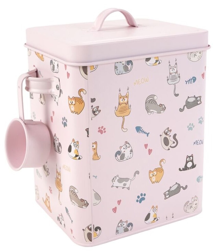 Recipiente comida gato com colher CL em metal 6L