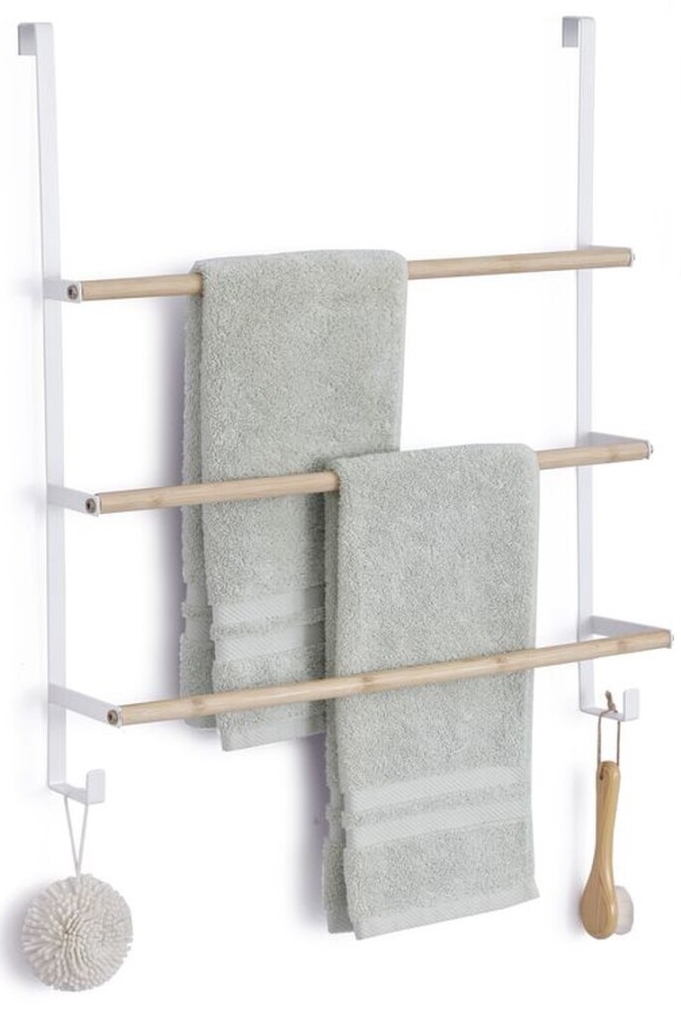 Cabide toalhas porta em metal bambu