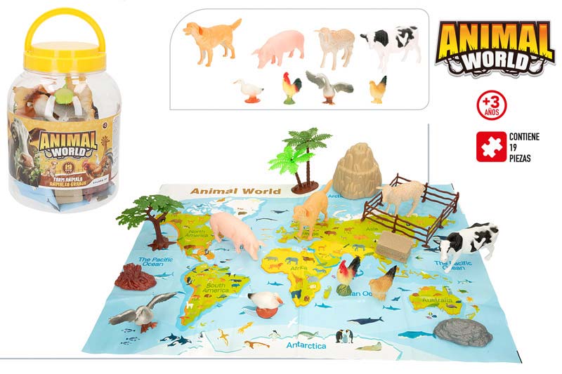 Brinquedo animais Animal World quinta em boião 19 unds