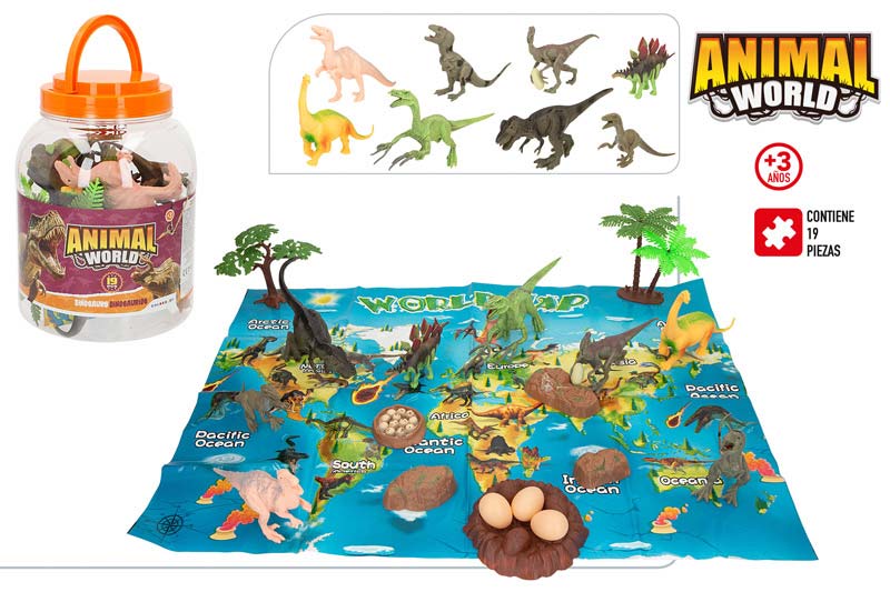 Brinquedo animais Animal World dinossauros em boião 19 unds
