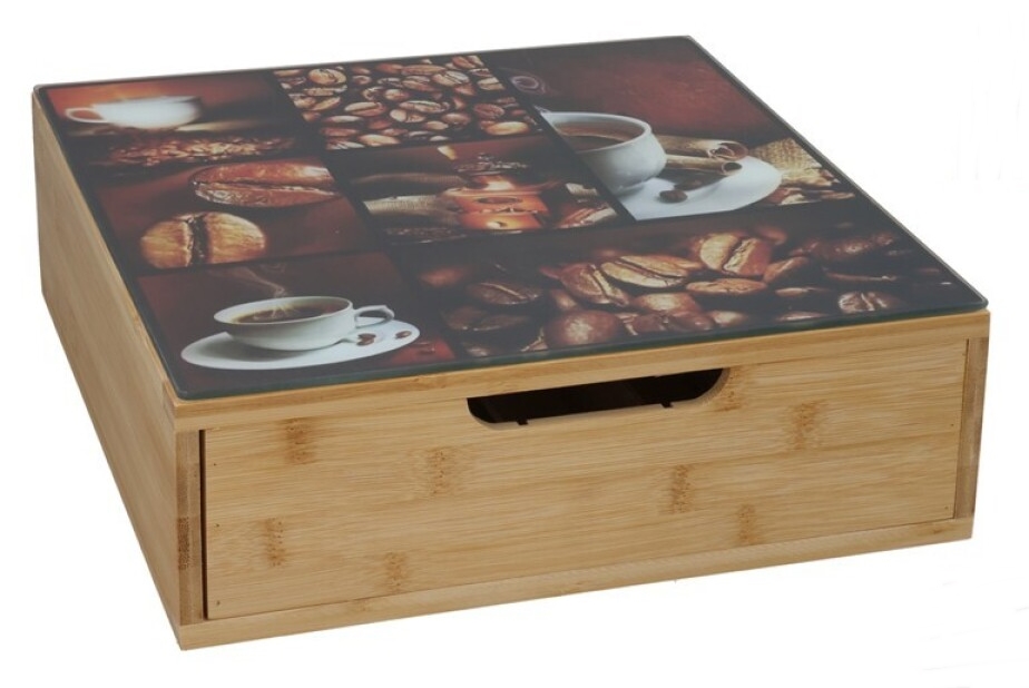 Caixa maquina e cápsulas café em bambu G