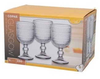 Copos pé alto em vidro bolinhas em caixa 6x390ml