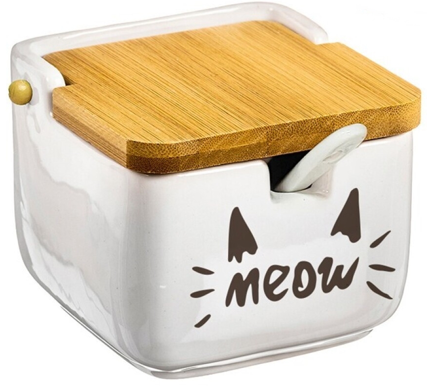 Saleiro colher Nauel em cerâmica e bambu Gato -10cm