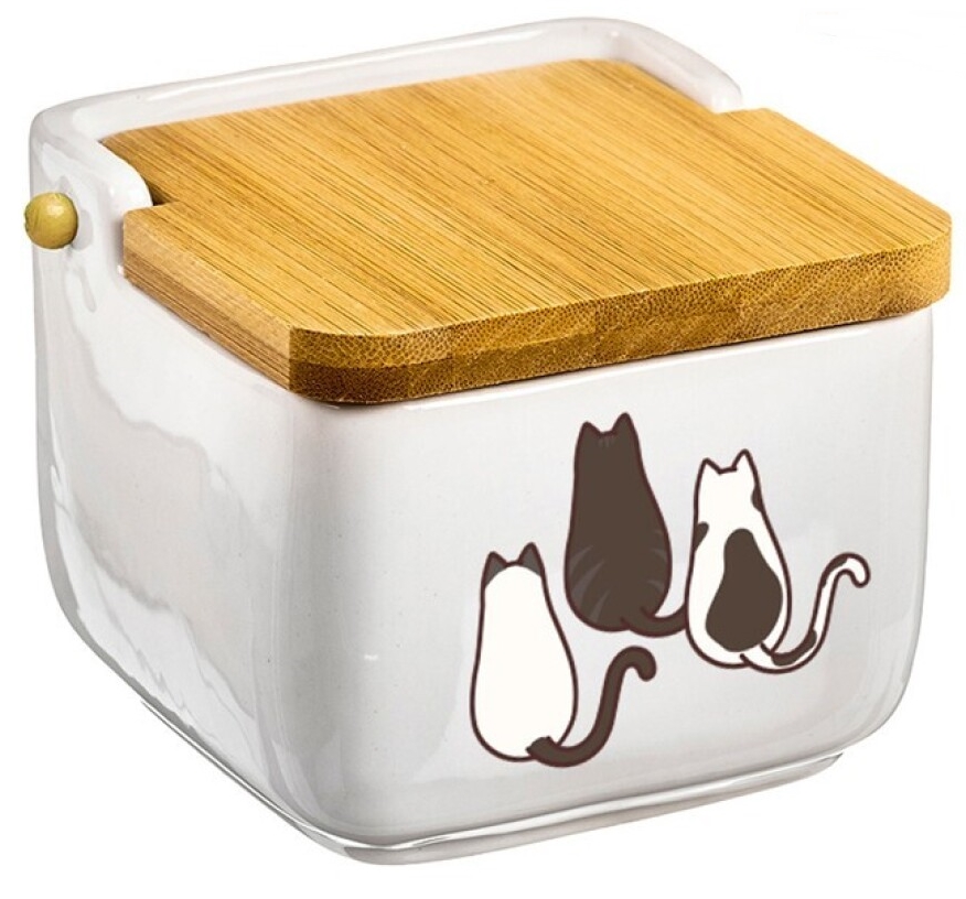 Saleiro Nauel em cerâmica e bambu Gatos - 10cm