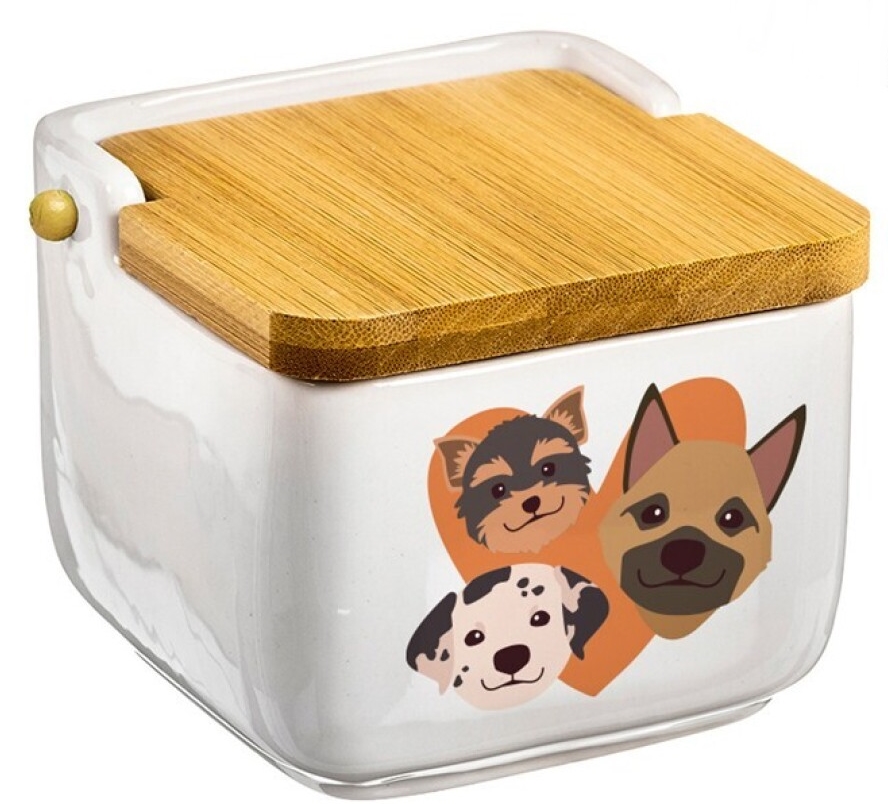 Saleiro Nahuel em cerâmica e bambu Cães - 10cm