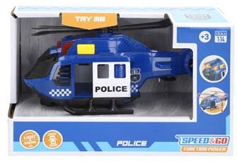 Brinquedo helicóptero policia pull back som e luz (+3anos)