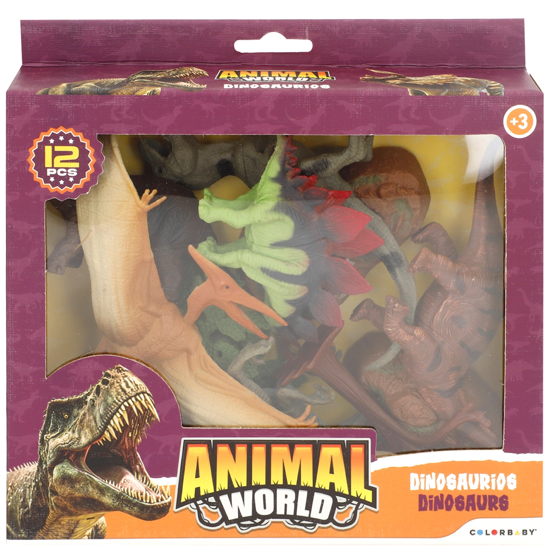 Brinquedo animais Animal World dinossauros 12 peças (+3anos)